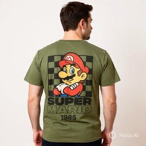 Super Mario Nintendo 1985 Graphic Tee Green Size M